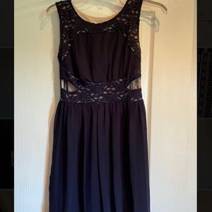 Navy blue dress with lace and side cut outs